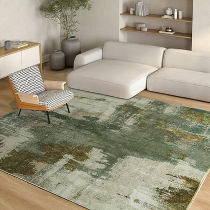 Kelarea Washable Area Rug 5x7, Non-Slip Low Pile Abstract Green | Water & Stain Resistant, Pet Friendly, Easy Clean, Ultra Soft, for Living Room, Bedroom, Nursery, Ofiice - color: Green, size: 5' x 7' (Rectangular)