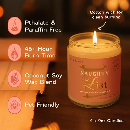 Wax & Wit Christmas Candles Gift Set Scented, Winter Holiday Set of 4 Pack Candle - Natural Coconut Soy Candles, 180+ Hr Burn, Vegan, Clean Burning - Candle Set Gifts for Women, Coworker, Friends - color: 4pc Christmas Set