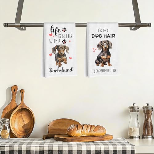 2 Pcs Dachshund Kitchen Towels, Dachshund Gifts for Woman, Wiener Dog Gifts | Puppy Every Meal You Make Cloth Hand Tea Towels for Bathroom Kitchen,Birthdays, Christmas, Party Gifts, Reusable Microfiber - color: Dachshund Humor