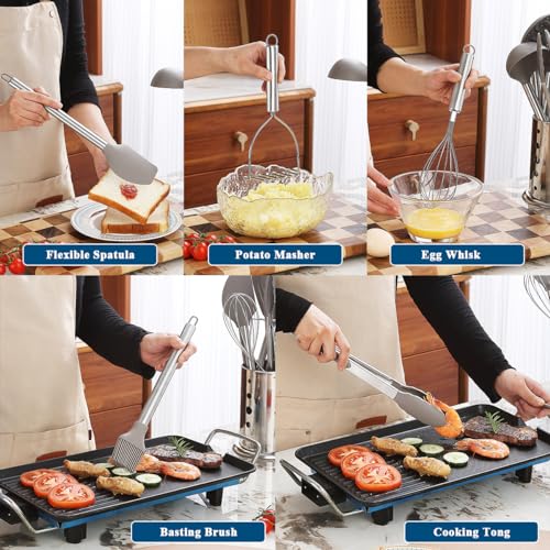 Kitchen Utensils Set, Kyraton 38 Pieces Non-Stick Silicone Cooking Utensils Set, Spoon Spatula Set with Sturdy Stainless Steel Utensil Holder, Dishwasher Safe - color: 2. With Utensil Rack