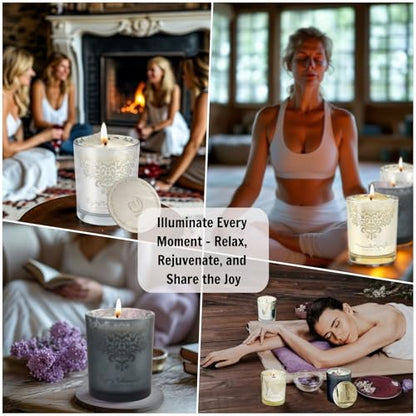 Luxury Candle Gift Set for Women, 3x7oz, Trimmer & Snuffer Lid | Soy candles: Scent Warm Sandalwood Rose, Bright Citrus Gardenia & Jasmine Rose Bloom, natural crystals, 120-hour burn
