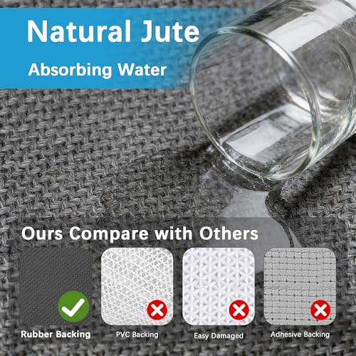 8FT Jute Hallway Runner Rug, Rubber Backed Absorbent Kitchen Runner Carpets, Grey Laundry Room Runner Mat, Grey - color: Grey, size: 2'4" x 8' (Rectangular)