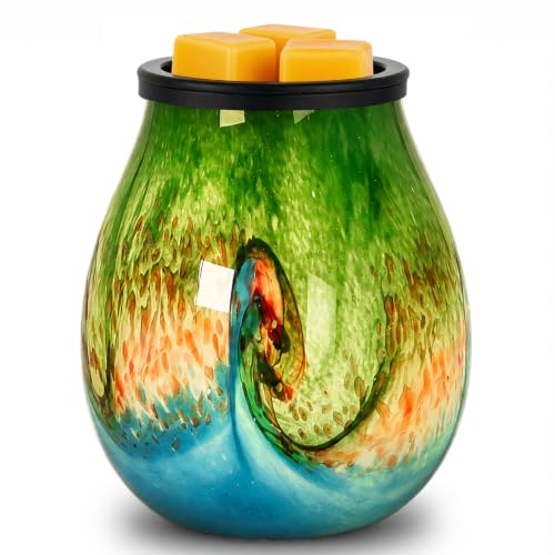 Wax Melts Warmer Candle Warmer - Art Glass Wax Warmer for Scented Wax, Electric Wax Warmer with Removable Silicone Dish Fragrance Wax Melter Wax Burner for Home and Office Decor & Gifts for Women - color: Emerald Bloom Chroma