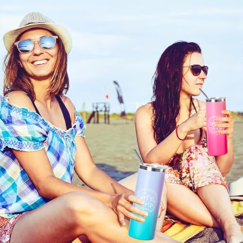 4 Pack 2026 Girls Trip Tumbler Gift Set | 20oz Insulated Stainless Steel Tumbler, Splash-proof Lid, Cosmetic Bags & Keychains, Girls Weekend Party Favors - color: Style 2