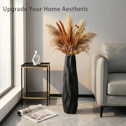 Black Tall Ceramic Floor Vase, 28 Inch, Pleated Wave Design | Matte Finish, Spacious Rooms, Statement Corners, Fireplace, Dried Branches - size: 28 Inch