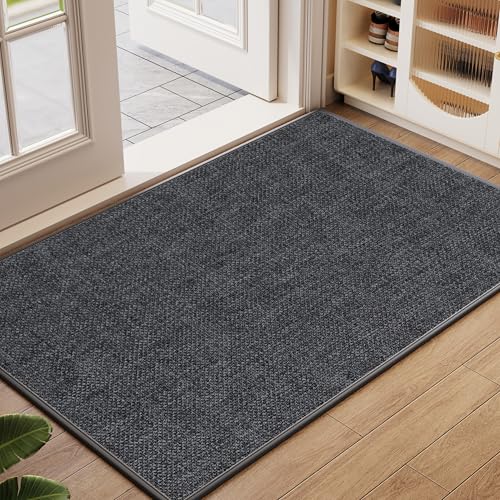 Front Door Mat Indoor Entrance Woven Welcome Entry Mat Gray 30"x47" Large | Dirt Resistant Absorbent Low-Profile Thin Braided Indoor Door Mat, Non Slip Rubber Back Inside Doormat Washable Entryway Mat - color: A- Dark Gray, size: 30"x47"