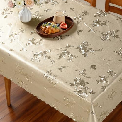 Rectangle Vinyl Tablecloth Heavy Duty Waterproof Oil Proof Wipeable Table Cloth Durable Wrinkle Free PVC Table Cover for Dining Party Indoor Outdoor (Gold Butterfly Blossom,54" X 78") - color: Gold Butterfly Blossom
