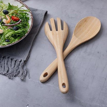 13 Inch Large Premium Bamboo Salad Tongs - Eco Friendly Wooden Serving cooking Spoons,Big Salad hands, 2 pcs kitchen Utensils set - Salad Tosser Forks - Giant Wood Salad Servers - color: Natural Bamboo