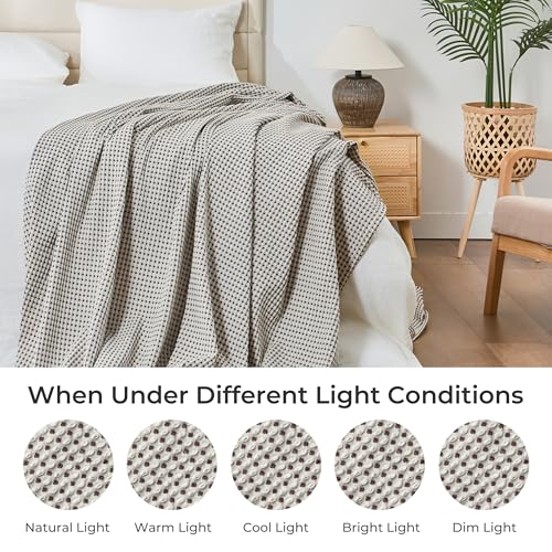 EGOHOME Cotton Two-Tone Check Pattern Waffle Blanket Queen Size | Coffee Bean/White, 90"x90", Lightweight, Soft & Breathable for Bed, Couch, Sofa, All Seasons - color: Coffee Bean/White, size: Queen