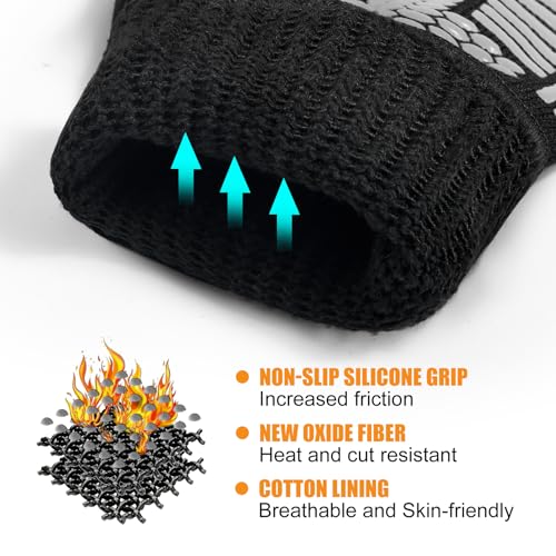 BBQ Gloves, 1472°F Heat Resistant with Silicone Grip Oven Mitts | Non-Slip Grip, for BBQ, Grilling, Oven, Smoker, Cooking and Baking - color: Gray, size: Long (Glove L 13.78" × Palm W 6.33")