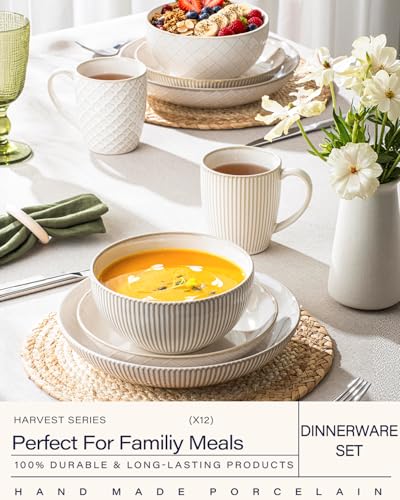getstar 12-Piece Ceramic Dinnerware Sets, Plates and Bowls Sets (9.2" Dish + 7.6" Dish + 6" Bowl) for 4, Microwave and Dishwasher Safe - size: 9.2"+7.6"+6"(12pcs)