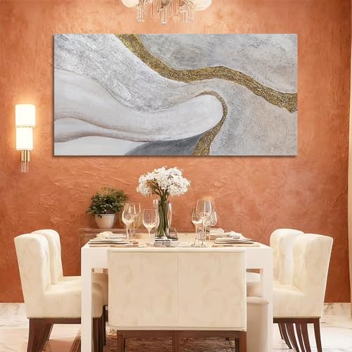 Modern White Gold Abstract Canvas Wall Art for Living Room 24x48 Inch - color: White and Gold, size: 48"L x 24"W