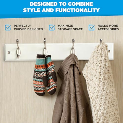 GlazieVault Coat Hooks Wall Mounted - MDF Board Nickel Hook Coat Rack(2 Pack) - Heavy Duty White -Coat Hooks for Wall Clothes Hooks and Wall Hooks - style: White MDF Nickel