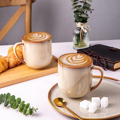 LERATIO Ceramic Coffee Mugs Set of 6,12oz Handmade Coffee Mugs Set | Large Handle for Cappuccino/Latte/Tea/Hot Cocoa,Oven &Dishwasher & Microwave Safe-Khkai - color: reactive glaze-1