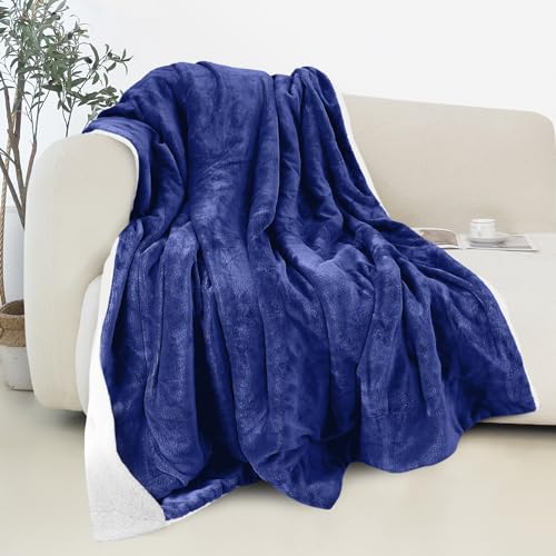 Elegant Comfort Reversible and Ultra-Plush Flannel Fleece Sherpa Throw- Lightweight Soft and Cozy- All Season Decorative Throw, Perfect for Lounging, 50 x 60 inches, Royal Blue - color: Royal Blue, size: 50 X 60