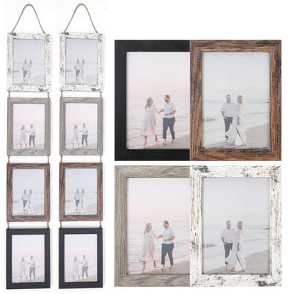 2 Set 5 x 7 Rustic Picture Frames Multiple, 8 Opening Hanging Photo Frames for Friend Family Wedding Pictures, Farmhouse Decor, Wedding Housewarming Christmas Gifts