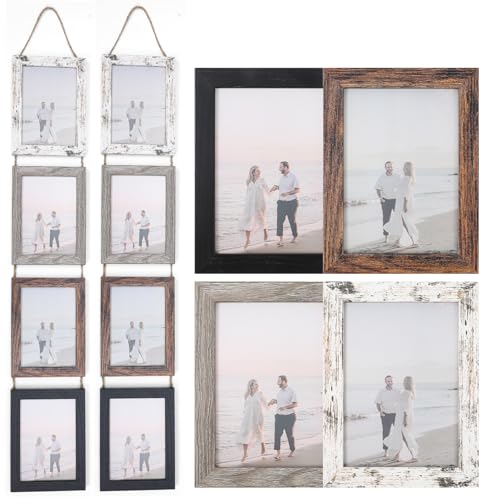 2 Set 5 x 7 Rustic Picture Frames Multiple, 8 Opening Hanging Photo Frames for Friend Family Wedding Pictures, Farmhouse Decor, Wedding Housewarming Christmas Gifts