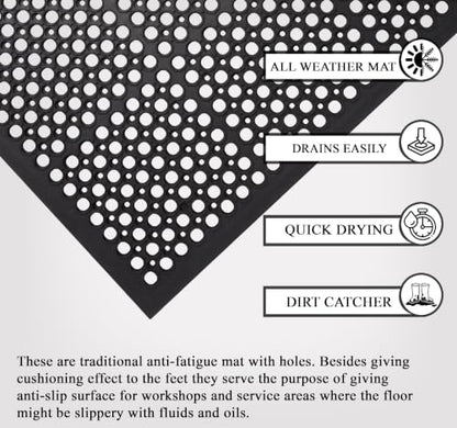 A1 Home Collections Anti Fatigue Mat, 0.6" Thick Heavy Duty Rubber Floor Mat with Drainage Holes - Non-Slip Kitchen, Bar & Restaurant Mat, 32x47 in (2 Pack) - size: 2 Pack - 47"L x 32"W x 0.6"Th