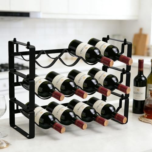 Wine Rack for Countertop – Stackable Freestanding Bottle Organizer for Kitchen, Pantry, Bar Cabinet & Small Spaces – Compact Metal Shelf & Modular Storage Stand (3-Tier) - size: 3-Tier