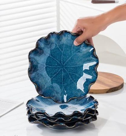Set of 4 Round Serving Bowls-Royal Blue Stackable Serving Bowls, 8.5 IN | For Salad, Dessert-Ideal for Housewarming