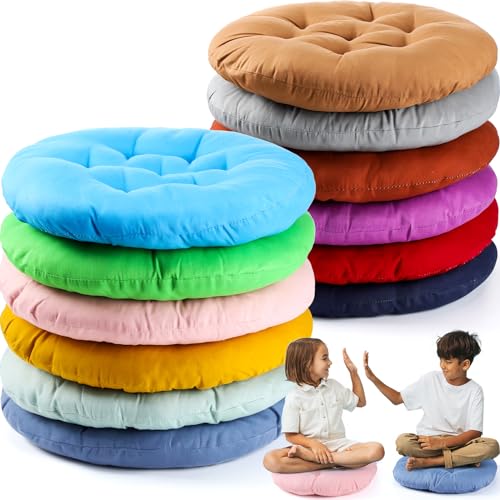 Fumete 12 Pcs Round Floor Pillows Cushions Seating 16 x 16 Inches Floor Round Cushions for Kids Toddlers Flexible Reading Chair Pillows for Classroom Home School Playing Supplies(Bright Color) - color: Bright Color