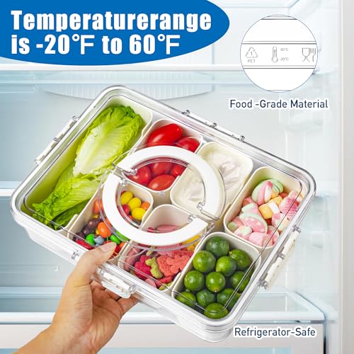 Bandesun Divided Serving Tray with Lid and Handle - Snackle Box Charcuterie Container for Portable Snack Platters - Ideal for Party and Entertaining - Clear Organizer for Candy, Fruits and Nuts - style: compartments Long 1pcs Small 6pcs