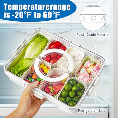 Bandesun Divided Serving Tray with Lid and Handle - Snackle Box Charcuterie Container for Portable Snack Platters - Ideal for Party and Entertaining - Clear Organizer for Candy, Fruits and Nuts - style: compartments Long 1pcs Small 6pcs