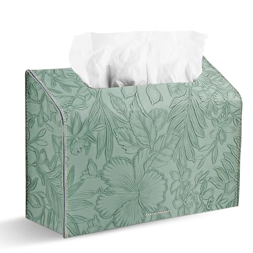 Leather Cover for Disposable Paper Hand Towel Box, Compatible with Kleenex Paper Hand Towel(1-Carved Dark Green) - color: 1-carved Dark Green