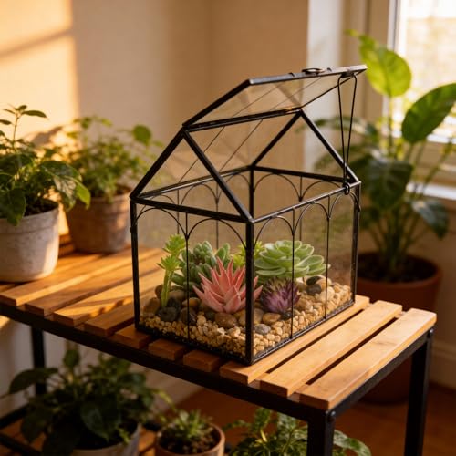 FerrisIsland Glass Plant Wardrobe Indoor Small Succulent Aquarium | FerrisIsland glass plant small succulent aquarium with desktop decoration DIY door (6 in long x 4.3 in wide x 6.3 in high) - size: 6" L x 4.3" W x 6.3" H