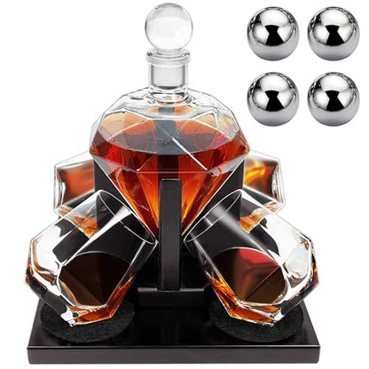 Diamond Whiskey Decanter Set, Diamond Decanter Set with 4 Glasses 4 Whiskey Stones, Decanter Whiskey Set Gifts for Men