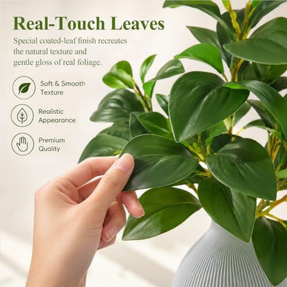 Cikuco 16.5" Artificial Eucalyptus Stems Potted Plant Faux Desk Plants,Real-Touch Greenery Stems with Vase, Fake Potted Plant for Farmhouse Home Office Decor
