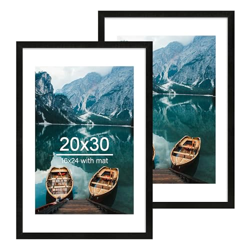 Hongkee 20x30 Frame Set of 2, Rustic Black Wood Style - Display 16x24 Picture with Mat or 20 x 30 Poster without Mat, Wall Mounting Horizontal and Vertical - color: Rustic Black, size: 20x30 in