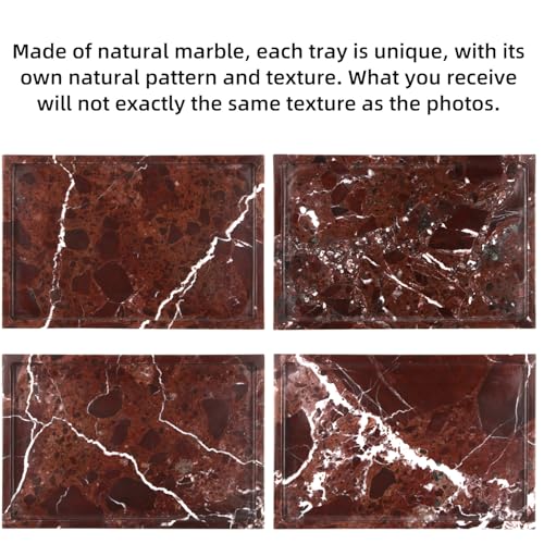 Marble Bathroom Vanity Tray, Rosso Lepanto, 12" x 8" x 0.8" | Home Kitchen Bathroom Tray, Natural Stone Decorative Countertop Trays, Soap Dispenser Perfume Key Trinket Ring Tray - color: Rosso Lepanto