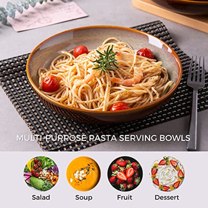 LERATIO 9.0" Ceramic Pasta Bowls Set of 4,38oz Large Stoneware Bowls Set | Reactive Glaze Serving Bowls Set,Wide Bowl for Pasta,Salad,Fruit & Noodles,Housewarming & Wedding Gift-Khaki - color: Khaki, size: Set of 4