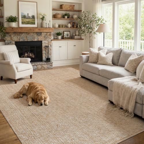 Boho Rugs for Living Room 6x9 Tan, Washable Large Area Rug Braided Woven Cotton Bedrom Rug, Modern Floor Carpet Door Rugs for Nursery Room Office, Outdoor Rug for Patio Balcony Courtyard Decor | Braided Woven Cotton Bedroom Rug, Modern Farmhouse Washable