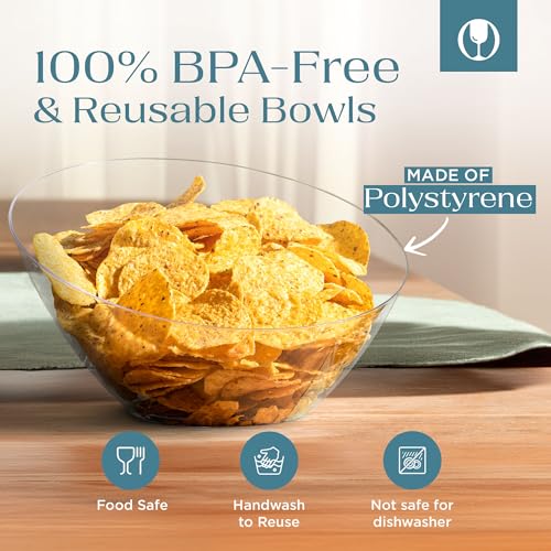 5 Pack White Angled Plastic Serving Bowl Disposable for Party Table 54oz | Angled Bowl Design. Chip, Candy, Salad & Fruit Use. Disposable Party Tableware. Buffet & Wedding Serving. White Plastic. - color: Clear, size: Large 54 OZ