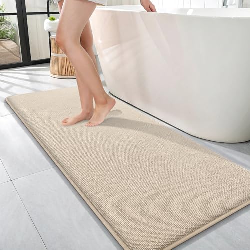 OLANLY Memory Foam Bathroom Runner Rugs 47x17, Absorbent Long Mat, Beige | Soft Quick Dry Bath Rugs, Non-Slip Carpet, Machine Washable Mat for Bathroom Floor, Tub and Shower, Home Decor Accessories - color: Beige, size: 47" X 17"
