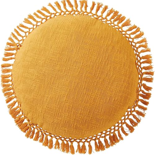 Indigo Ink Tufted Medallion Round Pillow, Yellow, 20 x 20 in | Soft & Warm Throw Cushion for Bed or Couch, Generously Filled Insert Holds Shape, No Fluffing Needed, Spot Clean Damp Cloth - color: Tufted Medallion Yellow, size: 20" Round