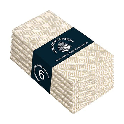 Beige Cloth Napkins Set of 6, 16x16 Inch, 100% Cotton, Diamond Pattern, Soft, Durable, Machine Washable Table Linen Napkin for Dinner, Farmhouse Dining, Family Gatherings, Daily Use - color: Beige, size: 16" x 16" (Set of 6)