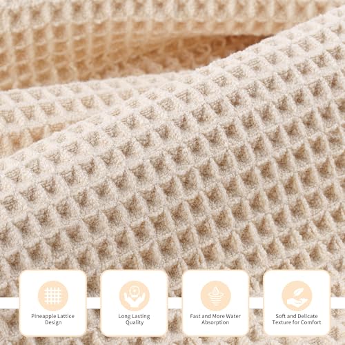 MICROFI New Microfiber Waffle Bath Towels, 3 Pieces, Oversized, Soft, Absorbent, Fast Drying, Lint Free, Includes Bath, Face and Hand Towels 430 GSM - color: Champagne