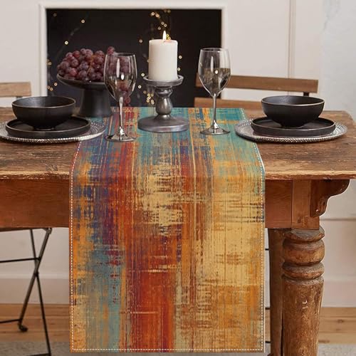 Emvency Table Runner, 13x60 Inch, Abstract Vintage Blue | Rust Painting Dining Decor for Kitchen Coffee Table Family Dinners Holiday Parties Wedding Events Decor - color: Abstract Blue Orange, size: 13x60