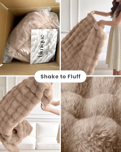 Ultra Soft Cozy Faux Fur Throw Blanket, Fuzzy Plush Thick Bubble Blanket, Oversize Luxury Fluffy Blanket for Couch, Bed, and Living Room, 60x80 Inches, Light Brown - color: Bubble Light Brown, size: Twin