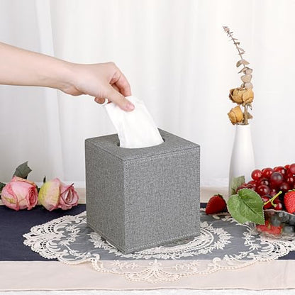 Sumnacon Square Linen Tissue Box Cover - Stylish Cube Tissue Box Holder with Magnetic Bottom, Decorative Tissue Box for Vanity Toilet Dresser Night Stand Table Countertop Home Office Car, Grey | Stylish Cube Tissue Box Covers Decorative Tissue Box for Van