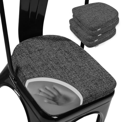 SINOSSO Memory Foam 14" Metal Chair Cushions 4 Pcs, Modern Interwoven Style Magnetic Chair Pads for Dining Kitchen Cafe Bistro Stackable Chair (U-Shape, Black-Gray, 4) - color: Black