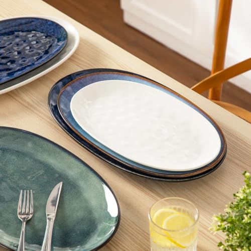vancasso Ceramic Serving Platters Set of 3, Oval 16/14.7/13.5 Inch Porcelain Serving Dishes for Entertaining, Microwave Safe Serving Trays for Food, Turkey, Cheese, White - color: White