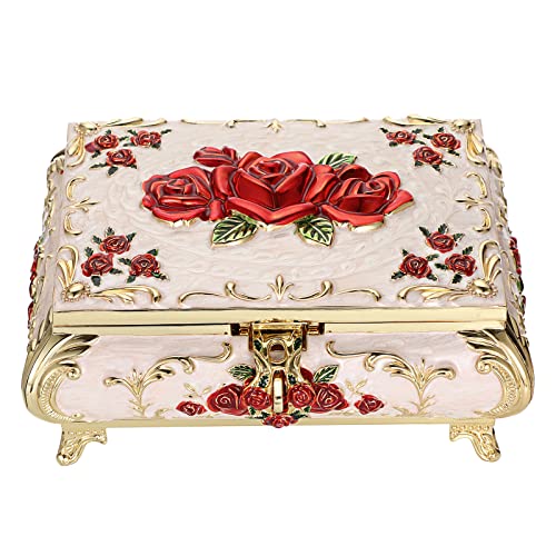 Hipiwe Vintage Metal Jewelry Box for Earrings Necklace Bracelet Organizer | Ornate Trinket Treasure Chest Keepsake Box for Women Mom, Grandma or Friend on Bithday Christmas Mothers Day - color: Beige, size: Large