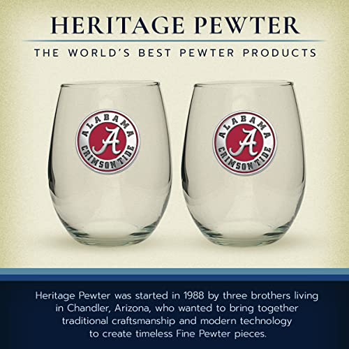 Heritage Pewter Alabama Stemless Glass Water Goblets – Set of 2 | 15 OZ Water Goblets | Expertly Crafted Pewter Glass - style: Alabama