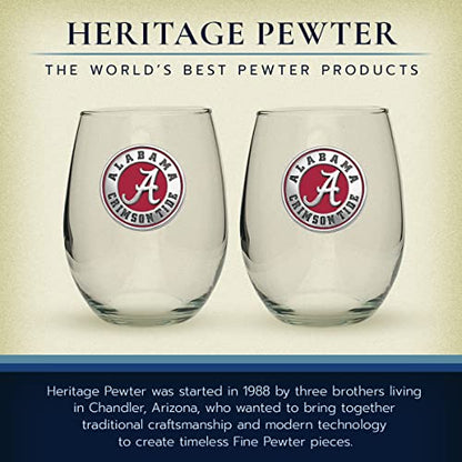 Heritage Pewter Alabama Stemless Glass Water Goblets – Set of 2 | 15 OZ Water Goblets | Expertly Crafted Pewter Glass - style: Alabama