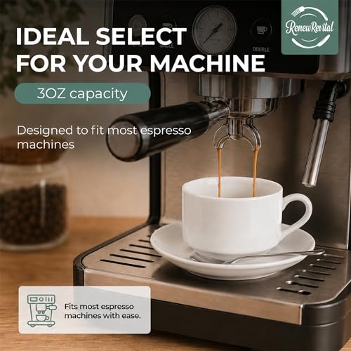 3 Ounce Espresso Cups Set of 4, White | Stackable Demitasse Mugs, Includes Display Stand, Cups Saucers, and Spoons, for Machines & Home Use - color: White