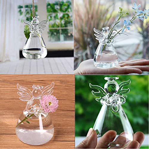 Angel Design Glass Vases Clear Flower Plant Terrarium Container Hanging Vase Wedding Decor Garden Ornaments Hanging Planter (Pack of 10) - size: 10 pcs